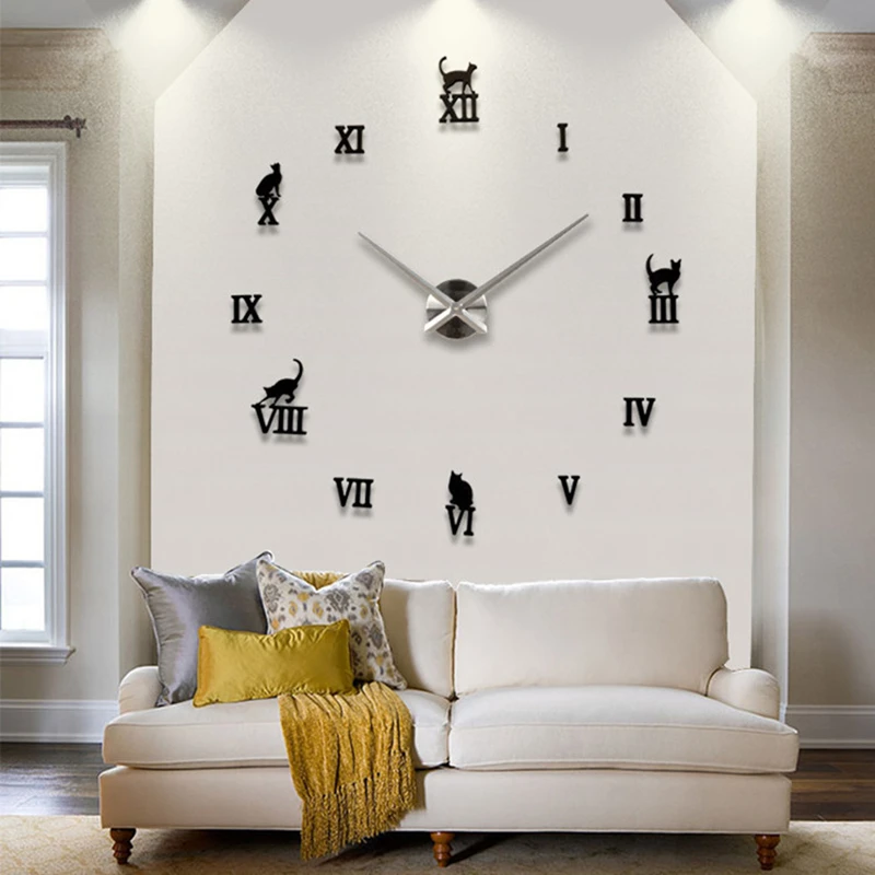 Hot Design Large Decorative Wall Clocks Brief Design Diy Clocks Digital Watch Quartz Living Room 3D Cat Wall Stickers