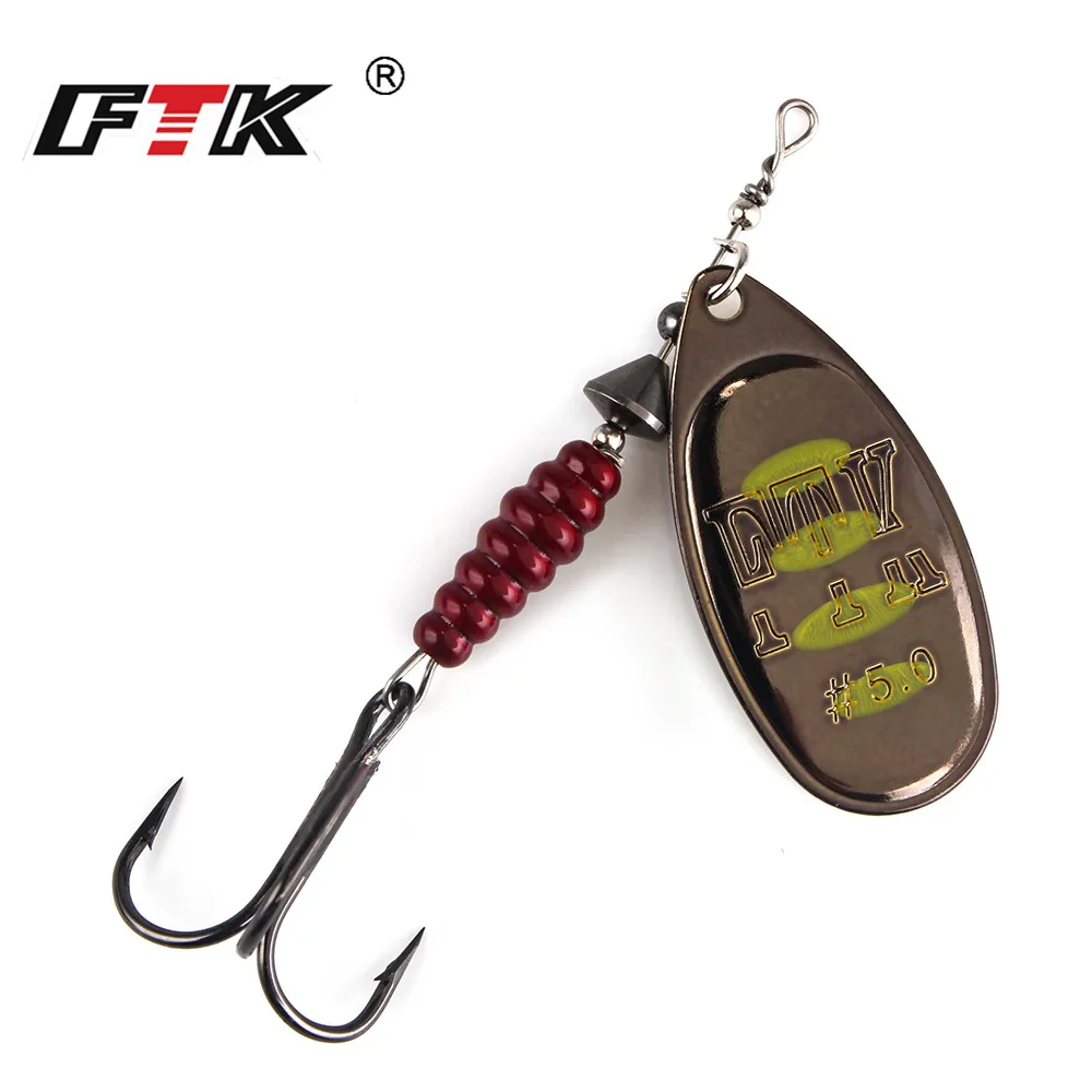 

FTK 1pc Spinner Bait 8.4g 12.5g 14.7g Hard Spoon Bass Lures Metal Fishing Lure With Feather Treble Hooks For Pike Fishing