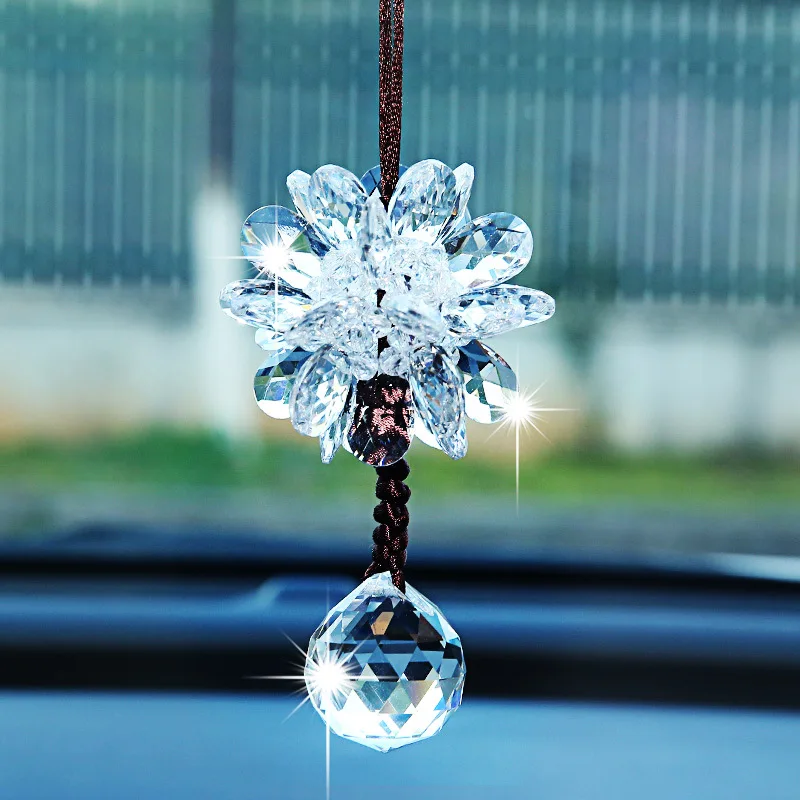 Beautiful Styling Crystal Car Hanging Ornaments Rhinestone Flower Tassels Pendant Rear View Mirror Car Decoration Accessories