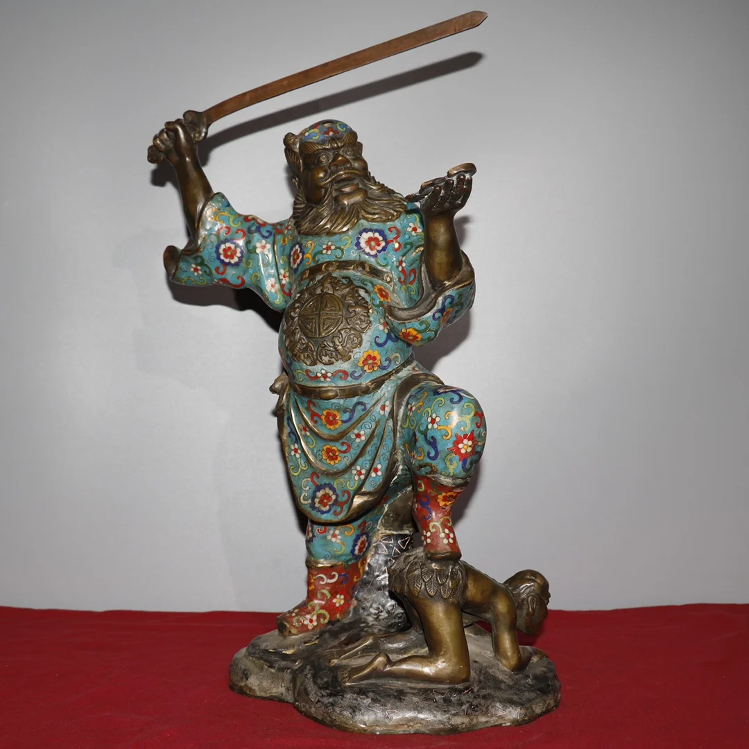 

21"Tibetan Temple Collection Old Bronze Cloisonne Zhong Kui Fu Mo Catch demon Standing Buddha Ornaments Town House Exorcism