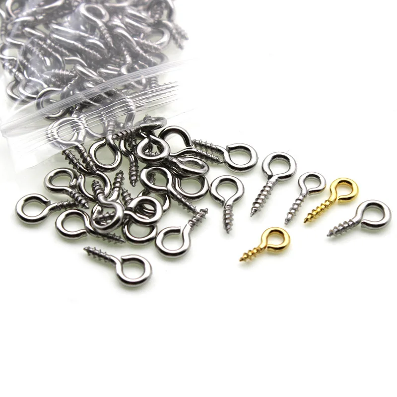 

100pcs/lot Stainless Steel Gold Screw Eye Pins for Pendant Screw Eye Hooks Clasps Fit Cabochon Drilled Beads Diy Jewelry Making