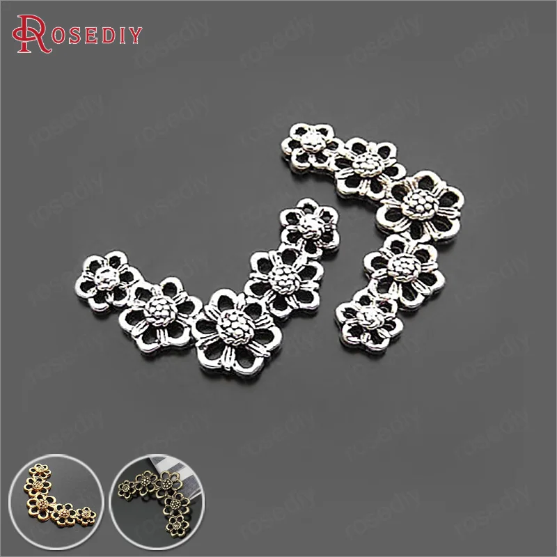 

(F745)20 pieces 33*20mm Antique Silver Zinc Alloy Flowers Connector Charms Pendants Diy Jewelry Findings Accessories Wholesale