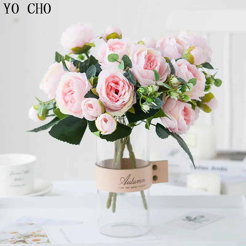 YO CHO 6 Teste/Bouquet Peonie Fiori Artificiali Fiori di Seta Peonie Bouquet Bianco Rosa di Cerimonia Nuziale Della Decorazione Della Casa di Falso