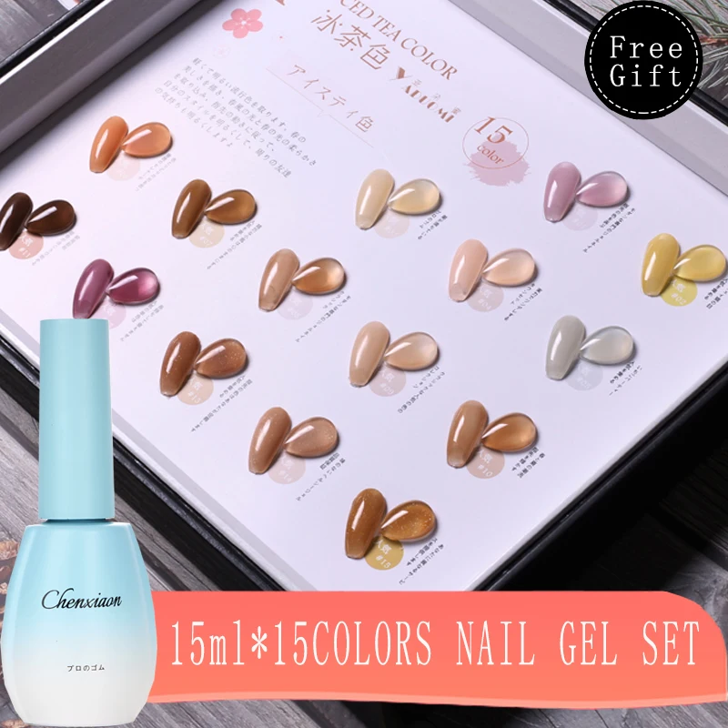 

15ML 15 Colors Gel Nail Polish Nail Color Nail Gel varnish Soak Off UV Gel Varnish Base Coat No Wipe Color Gel Nail Polish Set