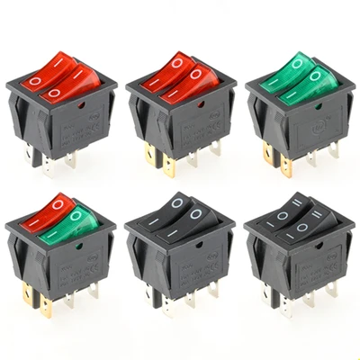 KCD6 16A 250V AC Rocker Switch Boat Switch 6pins With Lamp ON-OFF Red The Electric Grill Green Electric Heater Double Ship Type