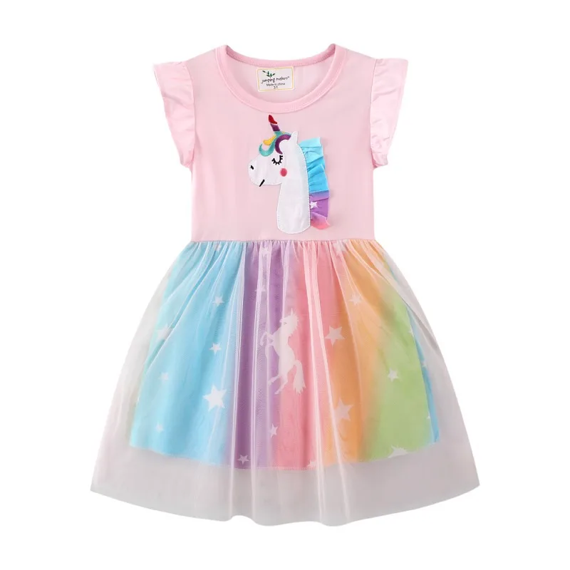 Jumping Meters New Arrival Princess Party Tutu Dresses Unicorn Embroidery Mesh Cute Animals Birthday Gifts Kids Costume Dresses