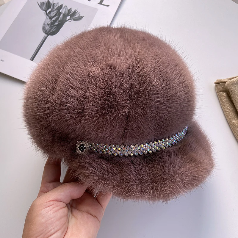 ZDFURS*Mink Fur Hat For Women Winter New All-Match Mink Fur Mink Fur Fashion Trendy Mink Hat Knight Baseball Peaked Cap