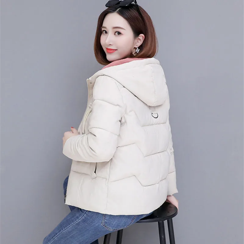 Alta qualidade casaco de inverno das mulheres 2022 moda inverno jaqueta feminina algodão acolchoado parka outwear com capuz curto casacos femininos