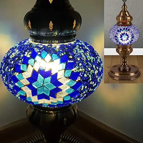 English Moroccan Mosaic Table Bedside Nightstand Crystal Glass Globe Lamp Light for Bedroom Living Room Fixtures - Unique Decora