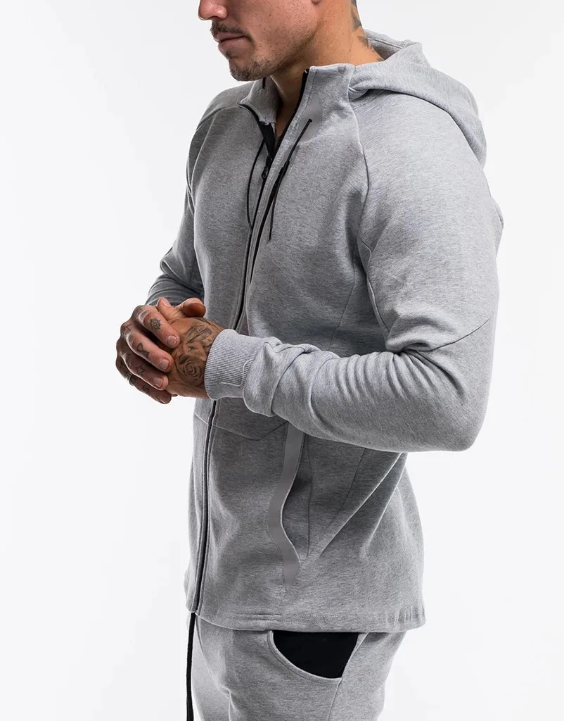 Spring Autumn Fashion Men Cotton Reflective Tracksuits Youth Leisure Zipper Fitness Running Men's Two-piece Hooded Suit Outdoor