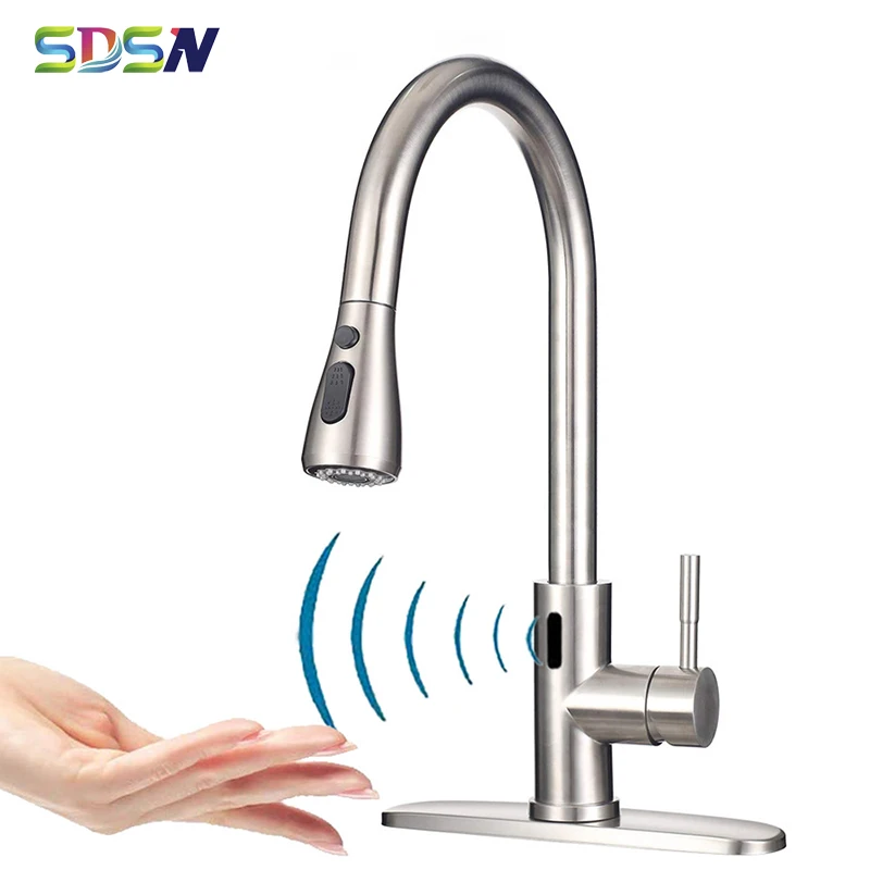 

Sensor Kitchen Faucet SDSN Brushed Nickel Automatic Faucet Hot Cold Pull Out Kitchen Sink Faucet Smart Sensor Kitchen Faucets