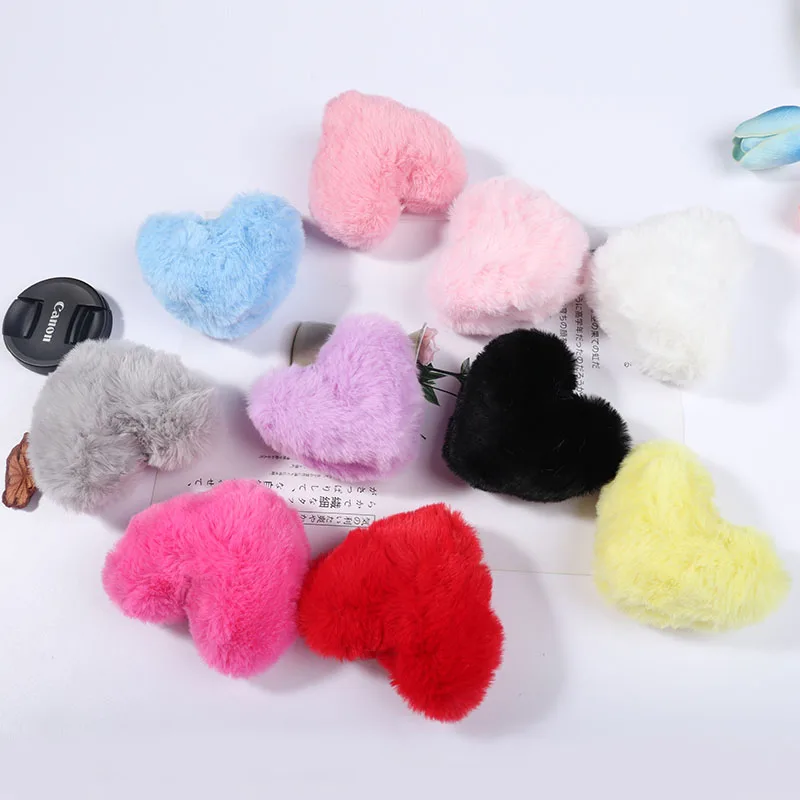 1pc Faux Rabbit Fur 10cm Pom Poms Ball Peach Heart Shaped Pompoms Artificial DIY for Women Key Chains Bags Fashion Accessories