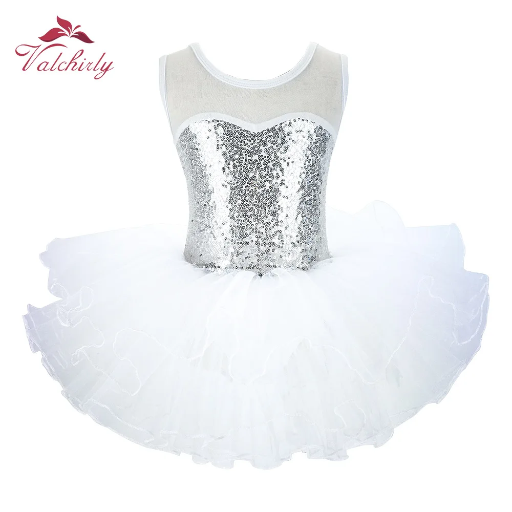 NEW Girls Silver Ballerina Fairy Prom Party Costume  Kids Sequined Flower Dress Dancewear for Stage PerformanceBallet Tutu Dress