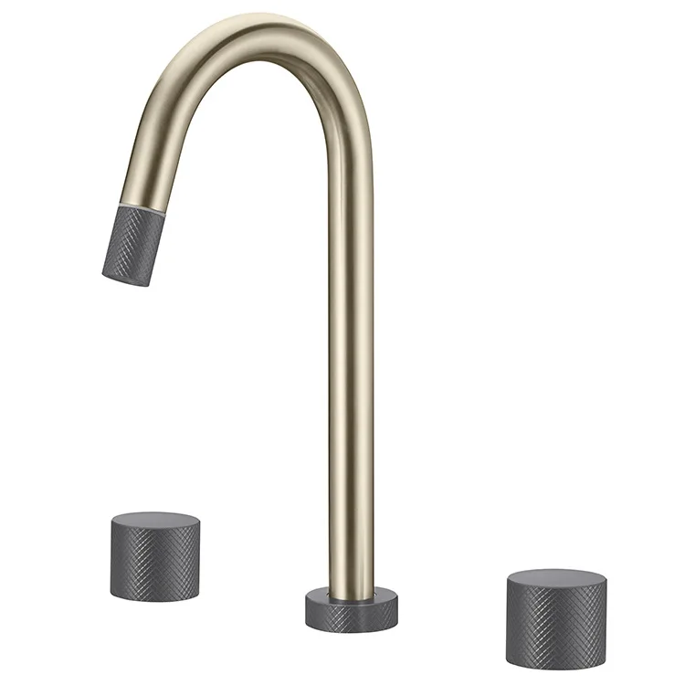 Luxury brushed gold brass bathroom sink faucet two handle three holes cold hot water basin mixer tap faucet high-end faucet