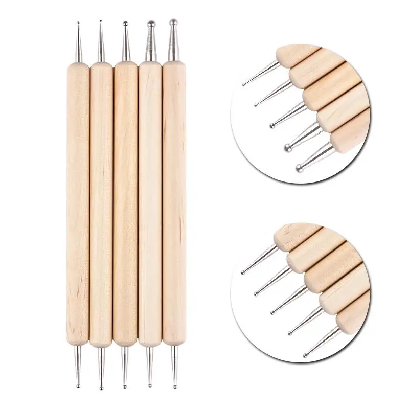 Dual Heads Wooden Dotting Pen Marbleizing Tool Nail Art Dot Dotting Tools for Nail Art Design Rhinestone Picker Nail Brush Kits