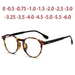 0 -0.5 -0.75 -1.0 To -6.0 Blue Light Blocking Rivets TR90 Short-sight Eyewear Women Men Round Prescription Glasses Leopard Frame