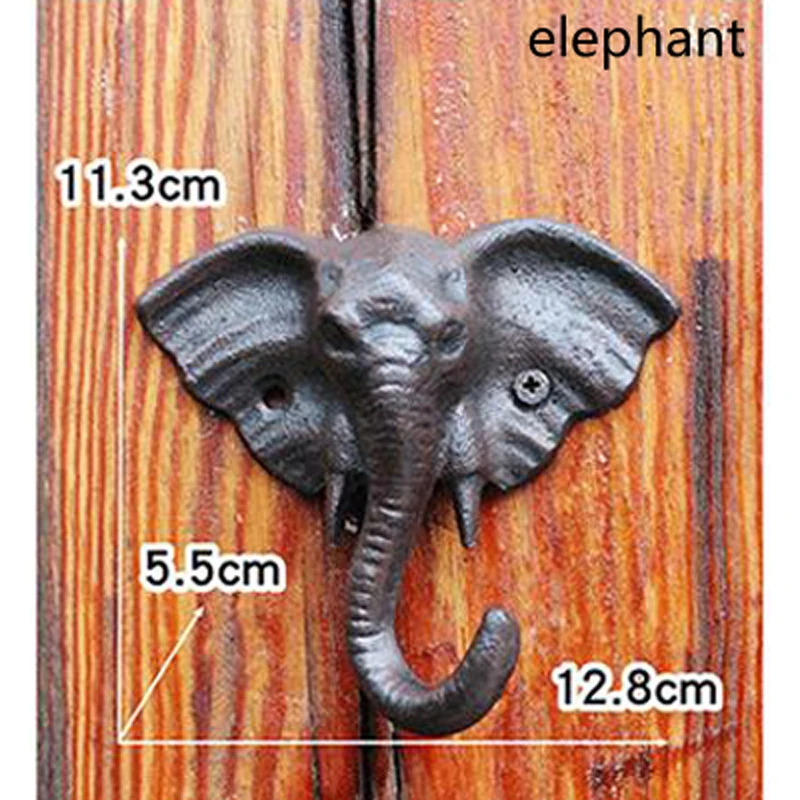 Vintage Elephant Head Cast Iron Wall Hook With 1 Hanger European Home Garden Wall Decorative Monkey Animal Figurines Wall Hooks