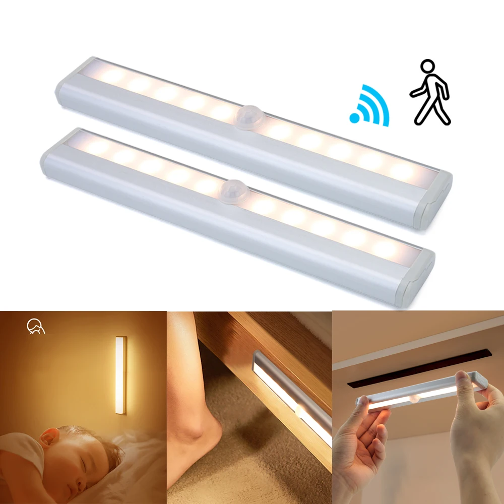 10 LEDs PIR Motion Sensor Wireless LED Night Lights LED Under Cabinet Light  For Staircase Closet Aisle Decorative Night Lamp