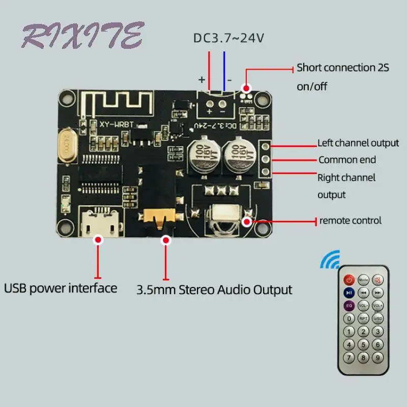 Placa receptora de audio Bluetooth 5,0, placa decodificadora mp3 sin pérdidas, amplificador de audio estéreo con control remoto