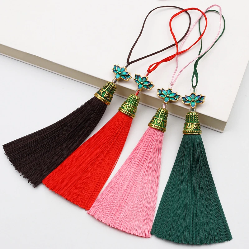 2Pcs 17cm Chinese Style Alloy Lotus Ice Silk Tassel DIY Craft Jewelry Clothes Phone Shell Accessories Home Decor Pendant Tassels