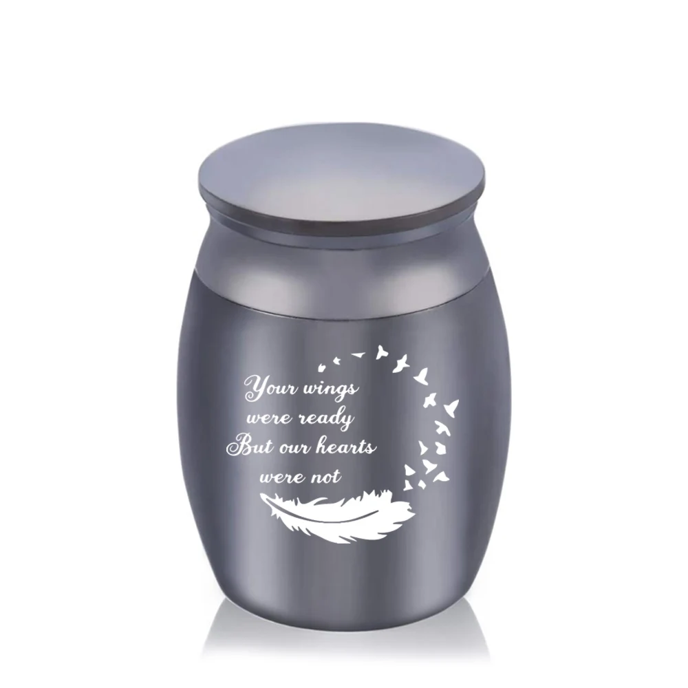 Angel Feather ปีก Engravable สีฟ้าที่สวยงามสัตว์เลี้ยงขนาดเล็ก Caskets Cremation Keepsake Urns สำหรับขี้เถ้ามนุษย์