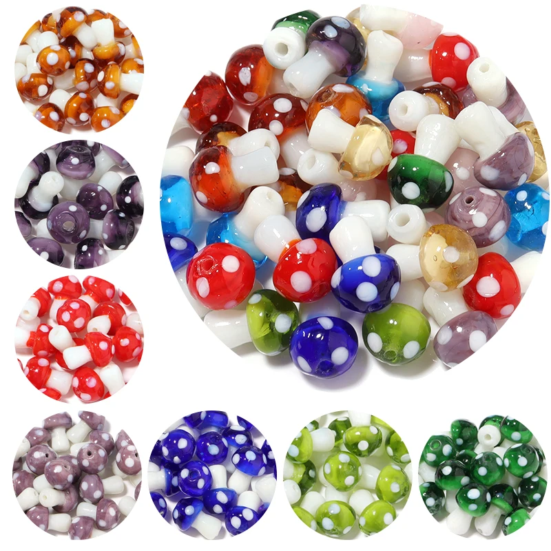 10-20Pcs 16x12mm Liuli Silica Lampwork Mushroom Beads Colourful Loose Glass Beads For Needlework DIY Jewelry Making Accessories