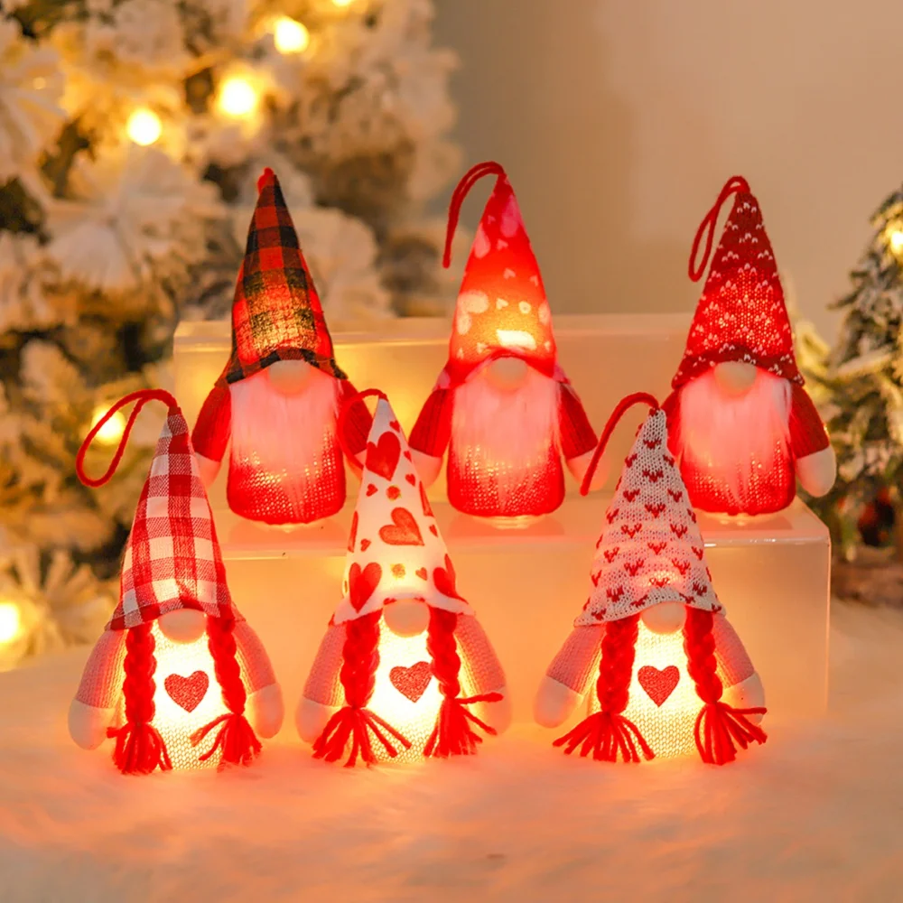 Christmas Led Light Up Glow Couple Gnome Christmas Faceless Doll Decorations For Home Ornament Xmas Navidad Natal New Year