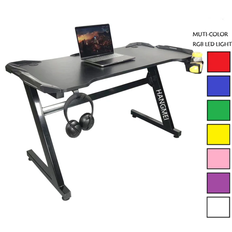 Modern Black LED Computer Desk, Gamer Table, Gaming Móveis, Bar Glow, Z Shapes, Quarto, OF50ZZ