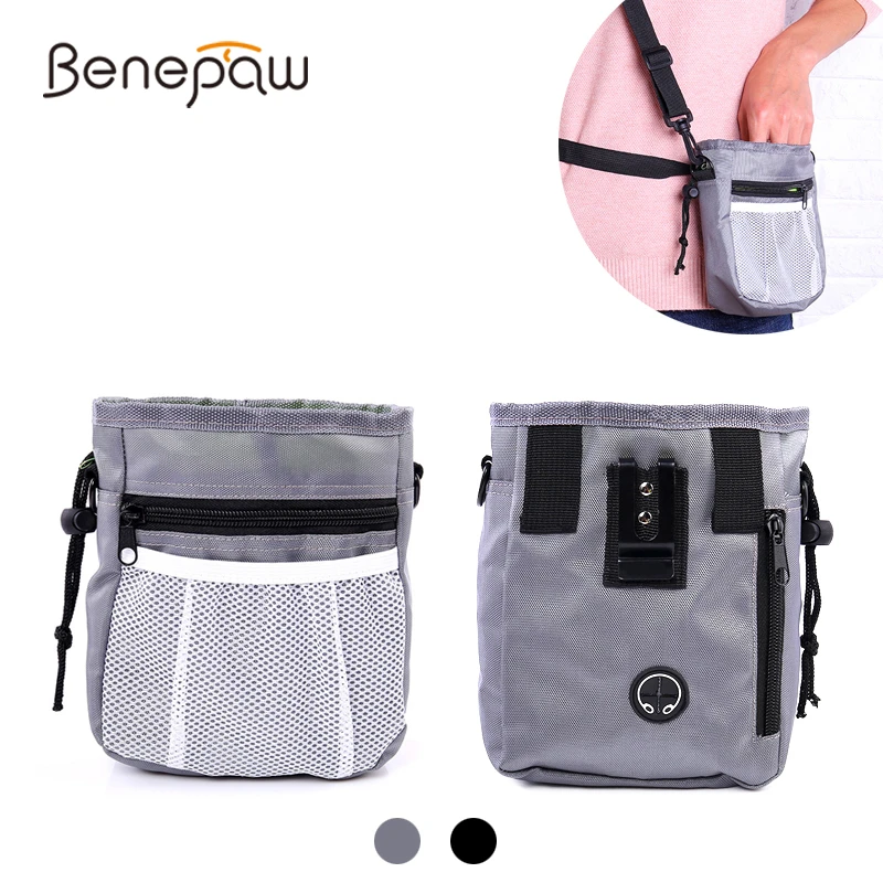 Benepaw Dog Treat Bag With Built-in Poop Bag Dispenser Handsfree Pet Dog Training Pouch Adjustable Strap for Walking Running