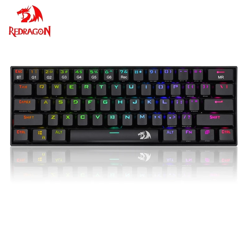 Redragon-teclado inalámbrico K530 Dragon 60%, periférico compacto RGB, 61 botones, diseño sin llave, Bluetooth 5,0, para videojuegos, PC, Phablet