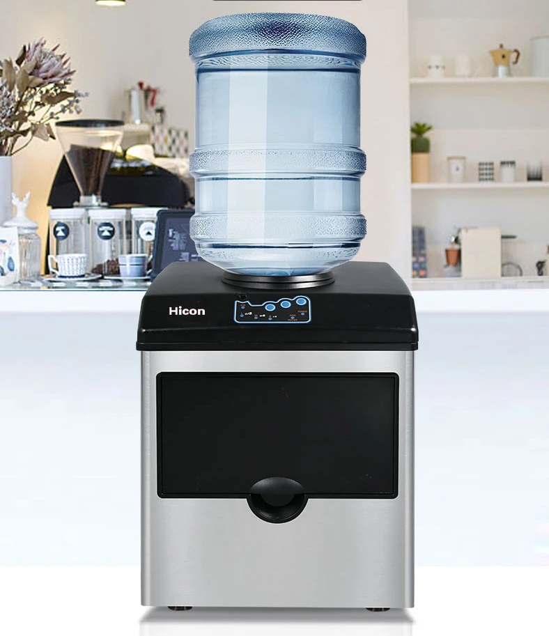 Hicon Ice machine commercial milk tea shop 25kg small ice water round ice connected with barreled water domestic ice maker