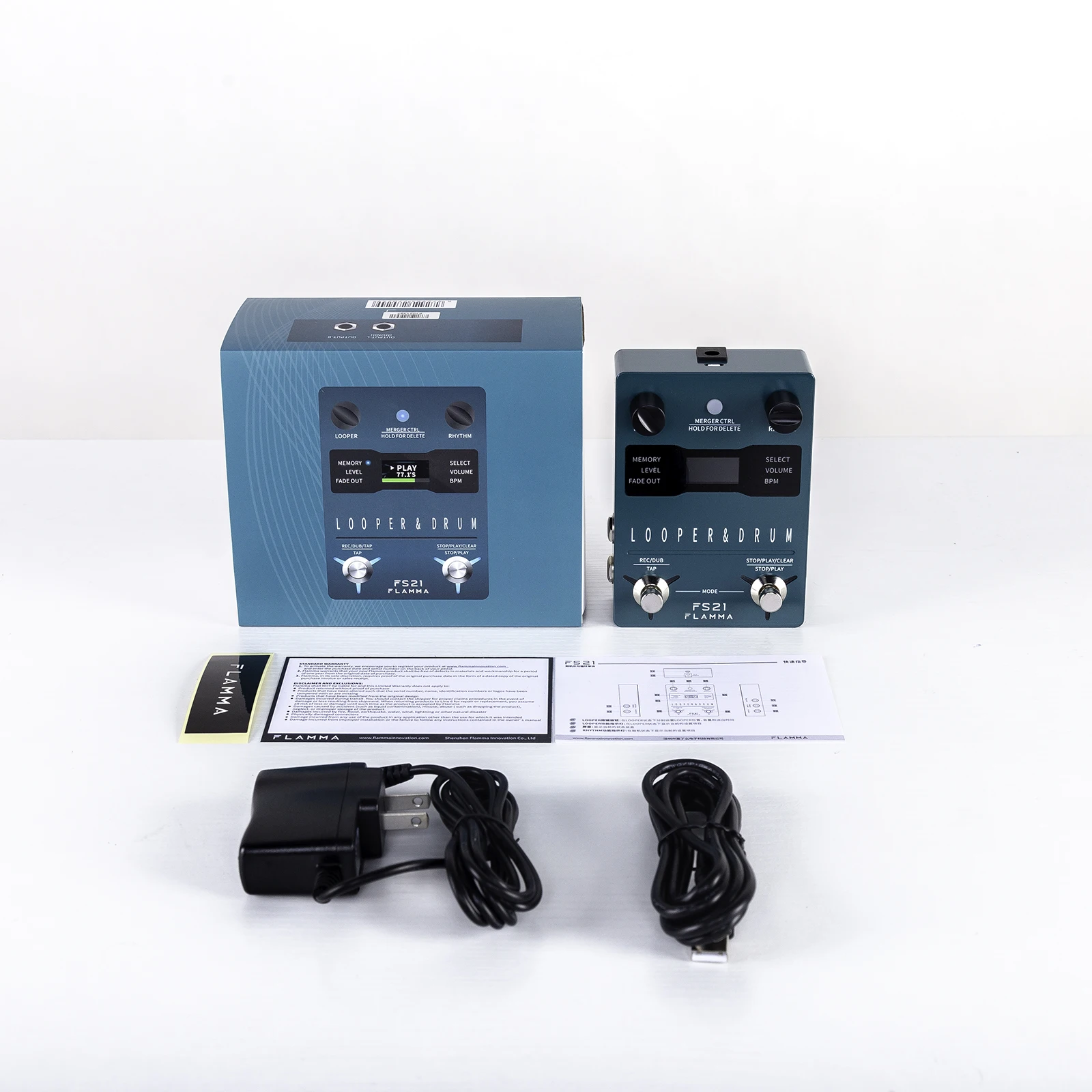 FLAMMA FS21 Drum Machine Looper Guitar Effcts Pedal 160 Minutes Looper 100 Drum Grooves Support Software Editing with LED Screen