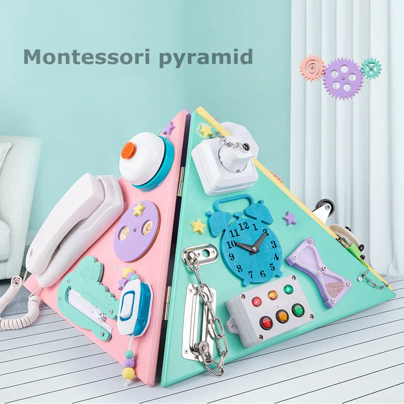 

Multifunctional Montessori Detachable Pyramid Puzzle House Busy Board Unlocking Anti-theft Chain Busy Block Children's Toy Gifts