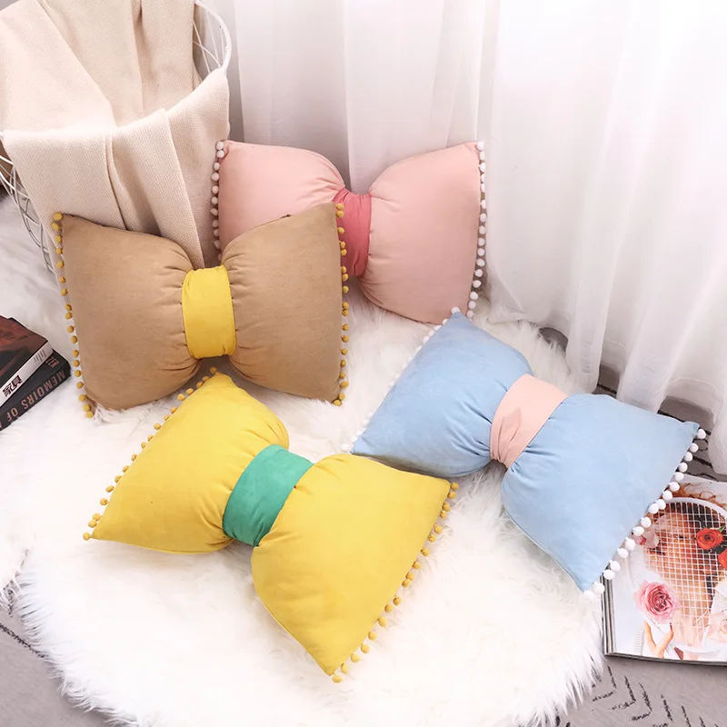 Suede Bow Pillows Lovely Princess Cushions Cute Pillows Lumbar Pillows Back Pillows for Bed Gray Pink Yellow Green Couch Pillows