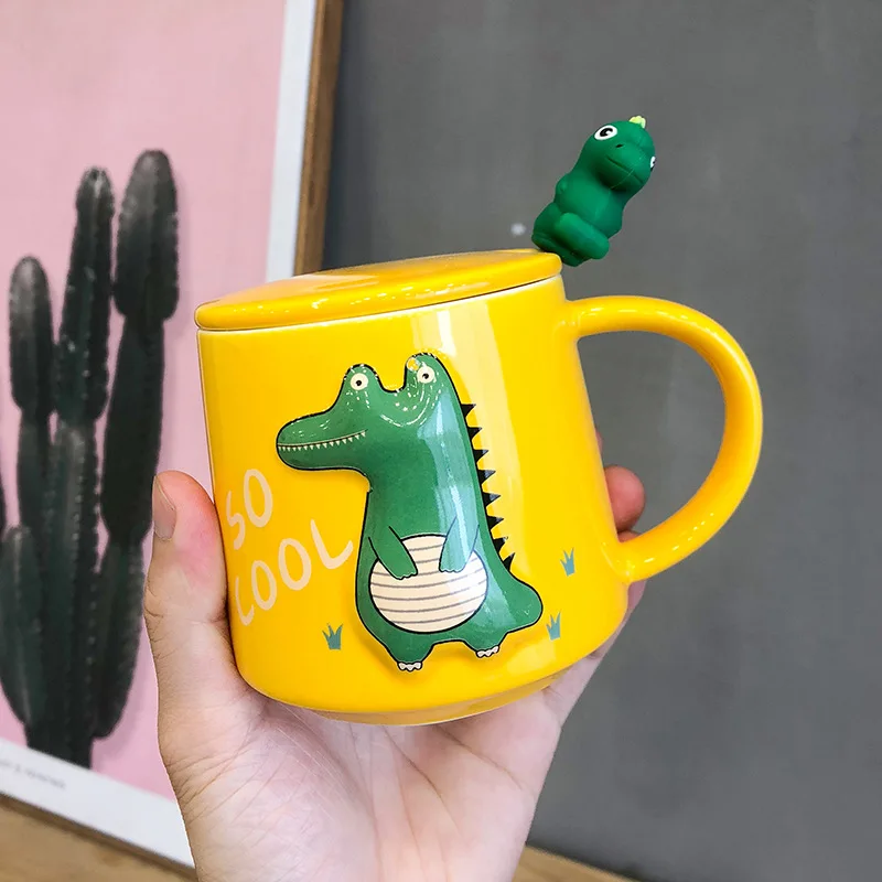 Creative Three-dimensional Embossed Dinosaur Monster Ceramic Cup Cute Cartoon Color Glaze Mug Office Tea Coffee Cup