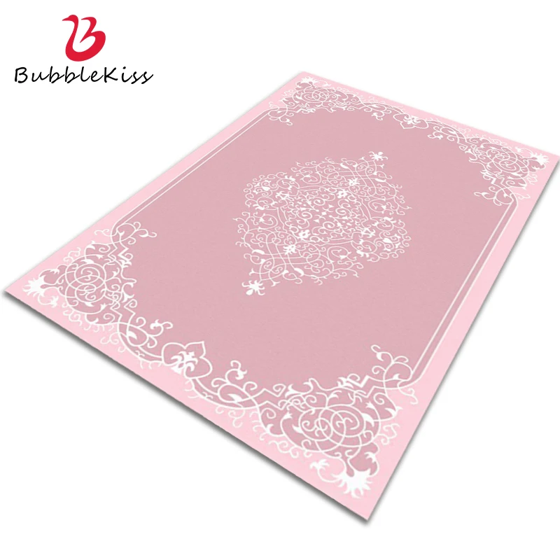 Bubble Kiss Nordic Style Living Room Carpets Pink Flower Pattern Princess Room Rug Home Thickened Beside Decor Carpet Door Mat