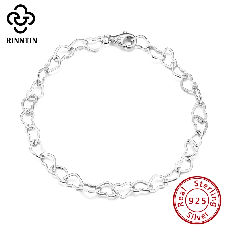 Rinntin 925 Sterling Silver Italian 5mm Rolo Heart Link Chain Bracelet For Women 6.5/7/7.5/8 Inch Wedding Bracelets Jewelry SB99