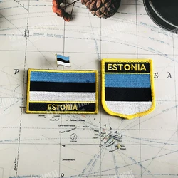 ESTONIA National Flag Embroidery Patches Badge Shield And Square Shape Pin One Set On The Cloth Armband Backpack Decoration