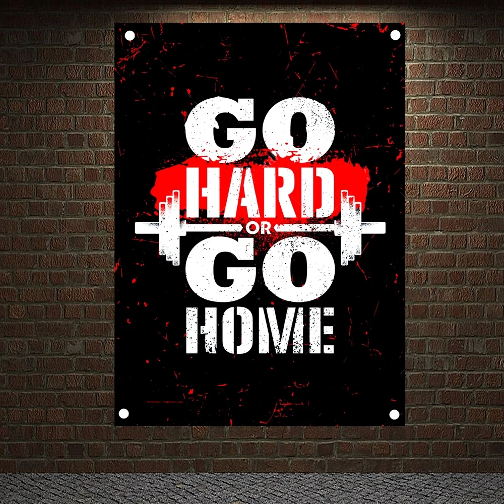 GO HARD OR GO HOME Motivational Workout Posters Exercise Bodybuilding Banners Flags Wall Art Canvas Painting Tapestry Gym Decor