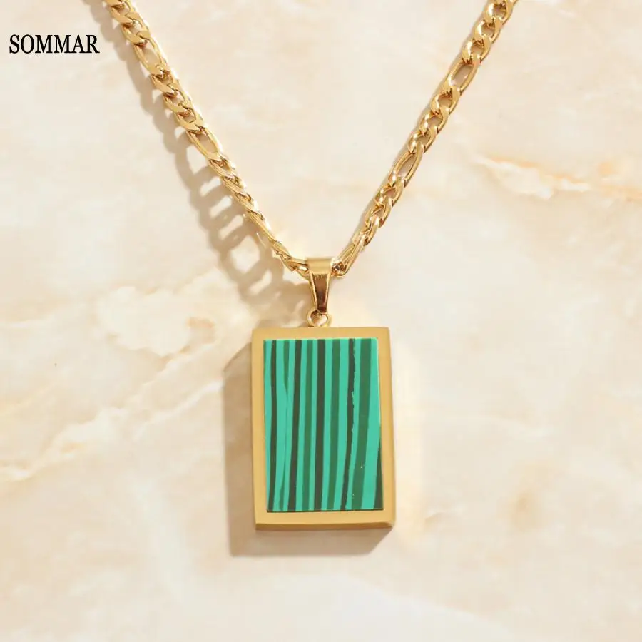 SOMMAR NEW!! 316L stainless steel Gold Plated Maiden necklaces & pendants Simple Square Green Mussel collar Top Quality Jewelry