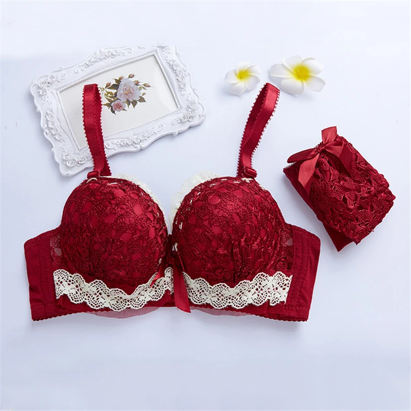 New Push Up Sexy Bra Set Women\'S Red Black Underwear Panties Comfortable Breathable Bra Set Sexy Padded Underwear Sets For Women