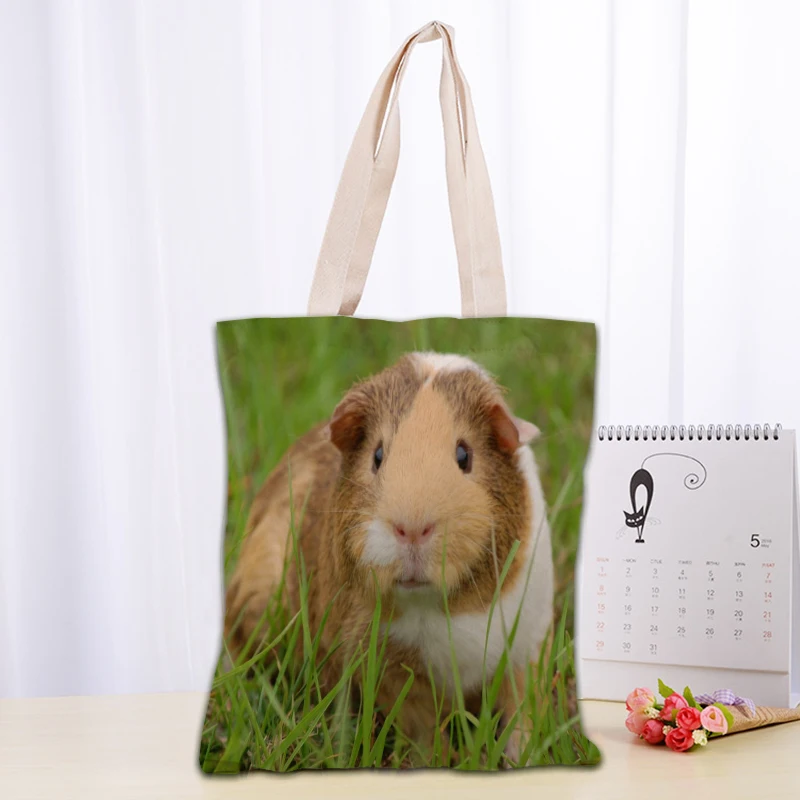 Custom Guinea Pig Tote Bag Reusable Women Canvas Shoulder Bag Handbag Shoulder Pouch Foldable Canvas Shopping Bags