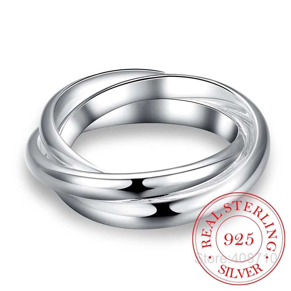 New Beautiful Fashion 925 Sterling Silver Jewelry Silver Ring Three Circles Anel De Prata Bijoux