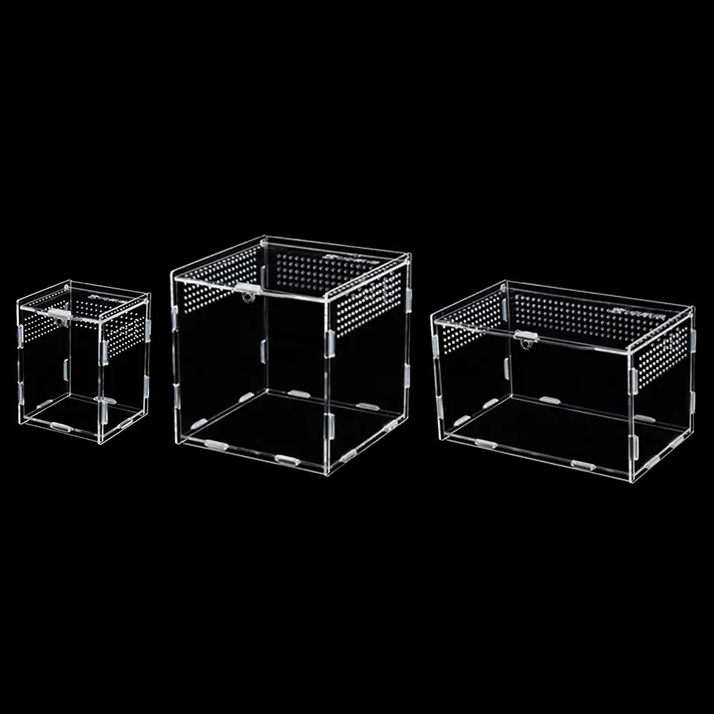 7X8X10CM Transparent Reptile Breeding Box Acrylic Feeding Box 360 Degree High Transparent Magnetic Pet Climbing  Terrarium