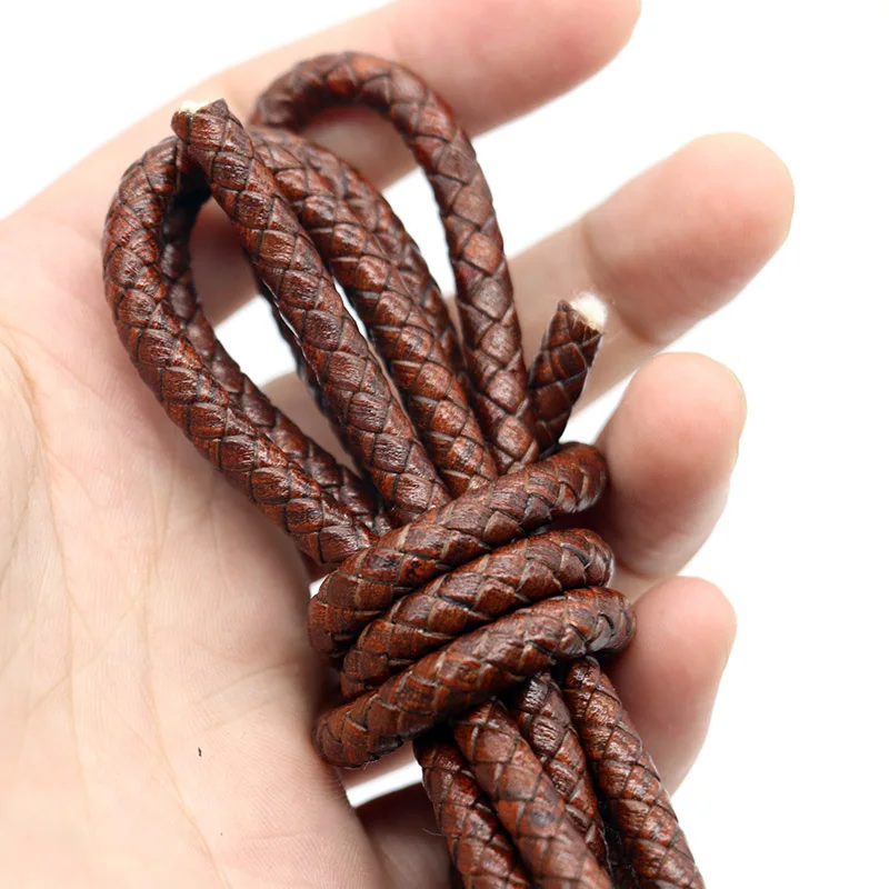 1meter 3mm 4mm 5mm 6mm Vintage Round Braided Genuine Leather Cord  Leather Cords String Rope Bracelet Jewelry Making Findings