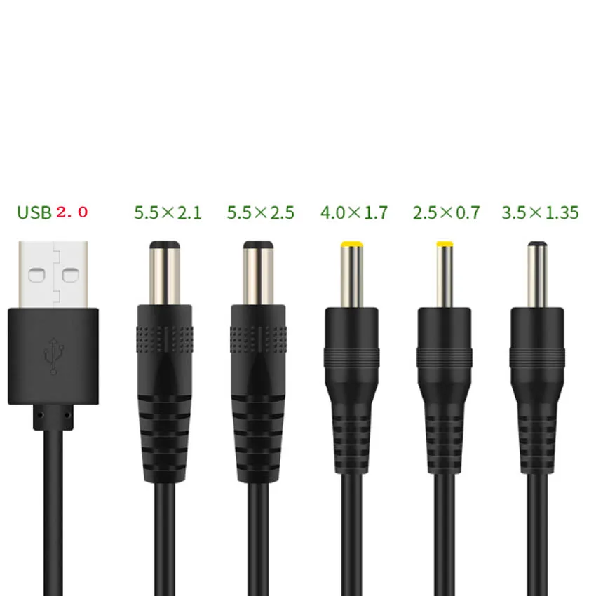 2PCS/lot USB Port to 2.5*0.7mm 3.5*1.35mm 4.0*1.7mm 5.5*2.1mm 5V DC Barrel Jack Power Cable Connector