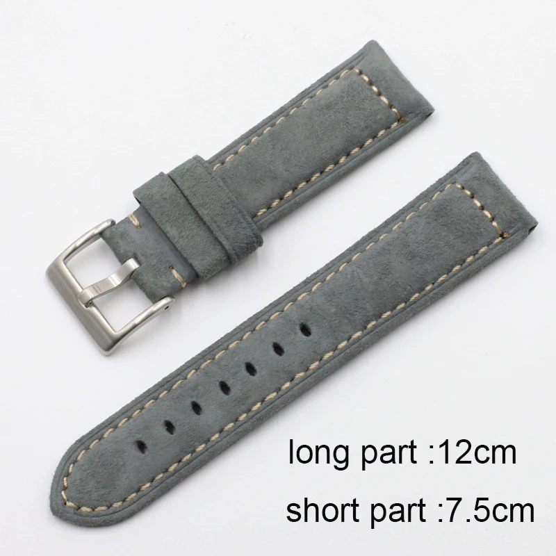 Suede Watch Strap 20mm 22mm Watch Band Vintage Handmade Stitching Replacement Watchband Bracelet Accessories Gray Coffee