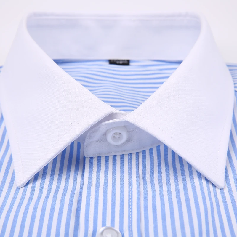 Camicia elegante classica da uomo a righe con polsini francesi Tasca singola applicata Camicie da sposa a maniche lunghe vestibilità standard (gemelli inclusi)