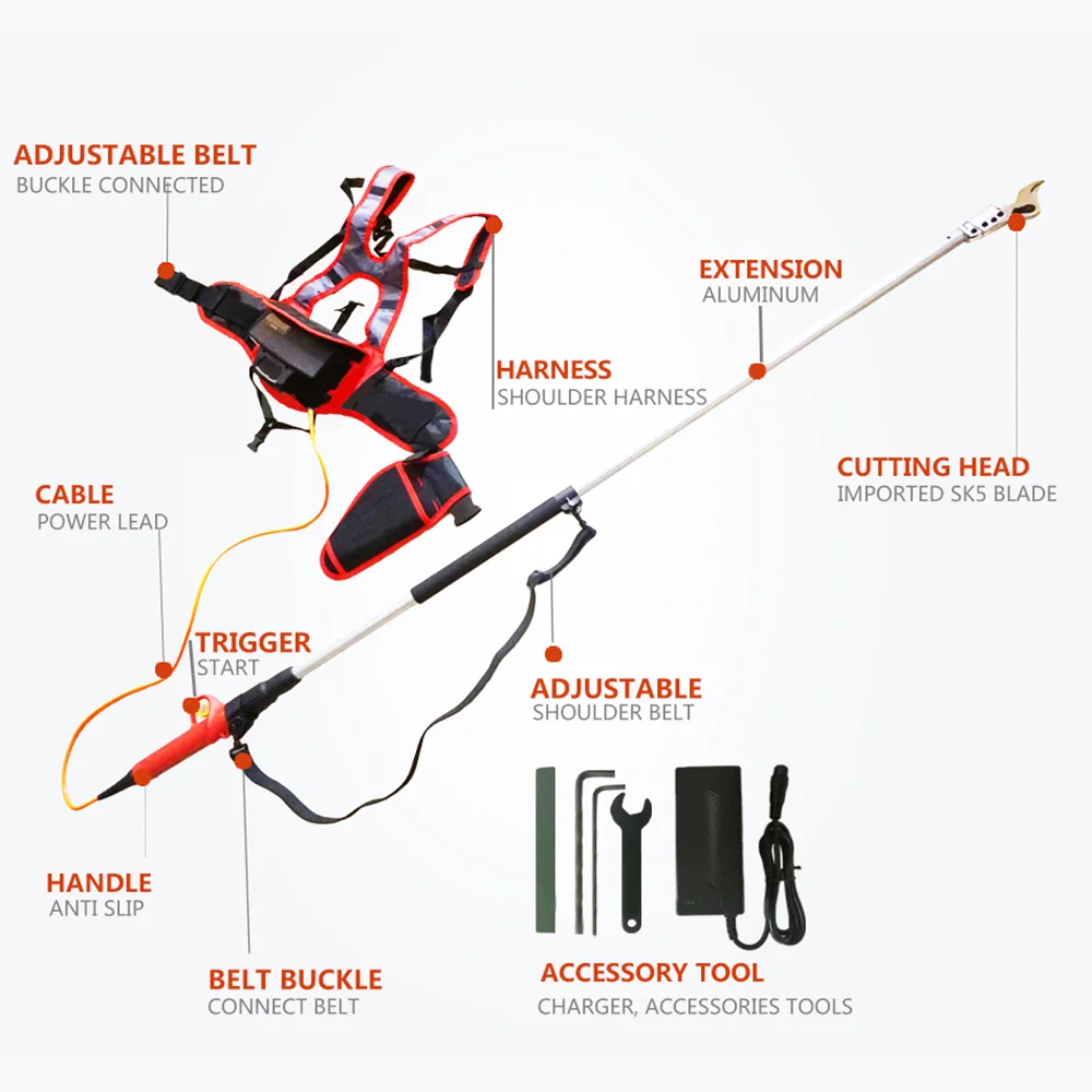 HDP858 0.8m -2.5m long arm electric pruning shears, for high tree branch and orchard pruner