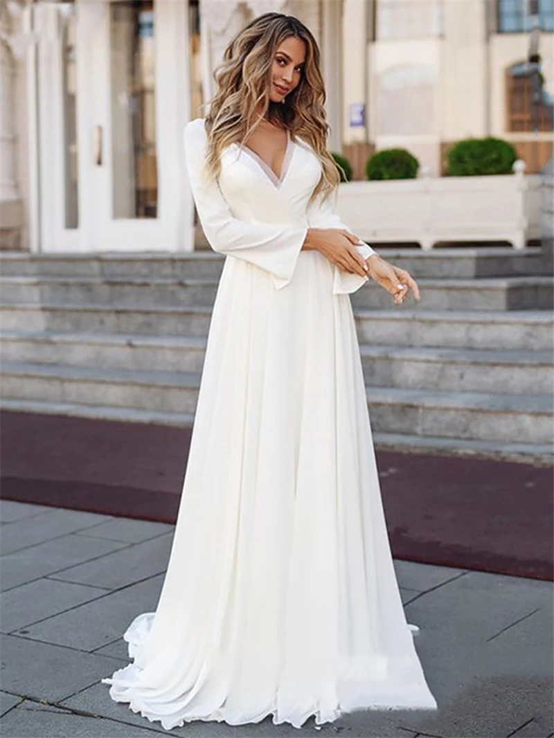 9351 #   Splendido abito da sposa in pizzo bohemien con scollo a V a maniche lunghe con retro trasparente e applicazioni in tulle, abito da sposa linea A personalizzato